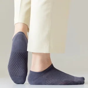 Classic Anti Bacterial Breathable Combed Cotton Ankle Socks Business Dress Seamless Bottom for Gentleman Casual Mesh Massage