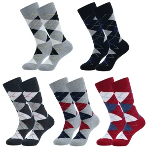 Classic Argyle Patterned Business Socks Men Plus Size Luxury Dress Office Socks