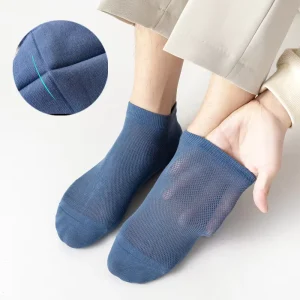 Classic Bamboo Mesh Dress Ankle Socks for Gentleman Breathable Combed Cotton Business Seamless Anti-Bacterial