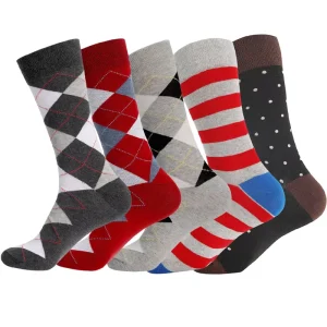 Classic Men’s Dress Socks Diamond Moisture-wicking Argyle Stripes Business Casual Dot Suit Socks for Wedding