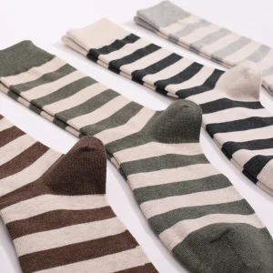 Classic Men’s Long Crew Large Size Dress Cotton Socks Daily Work Cotton Black Striped Sock Crew Simple Socks