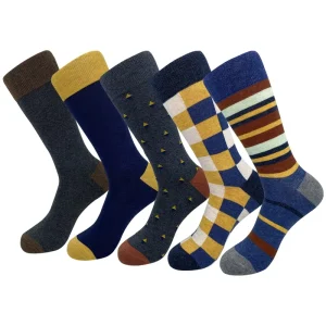 Classic Patterned Socks Plus Size Formal Office Suit Dress Crew Socks for Men