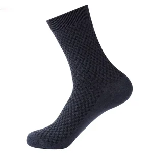 Classic Solid Color Bamboo Fiber Men’s Crew Socks for Summer Autumn Business Casual Formal Wear with Letter Pattern