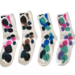 Color Tie Dye Gradient Thick Thread Men Women Cotton Socks Double Needle Breathable Sports Socks Custom Socks