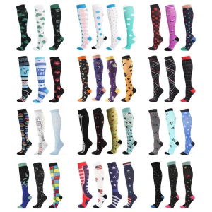 Colorful 20-30mmHG Compression Knee High Socks for Men Women Anti Bacterial Sweat Absorbent Optimal for Nursing Autumn