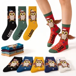 Colorful Cartoon Owl Theme Crew Socks Glow Star Cloud Decor Customizable LOGO Cotton Unisex Breathable Summer Color Mix
