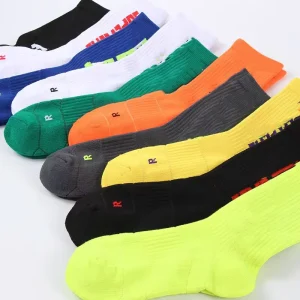 Colorful Crew Knitted Sports Men’s Socks Custom Logo Ribbed Cotton Bottom Cuff Basketball Socks