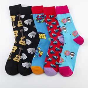 Colorful Cube Pattern Casual Cotton Socks for Men and Women