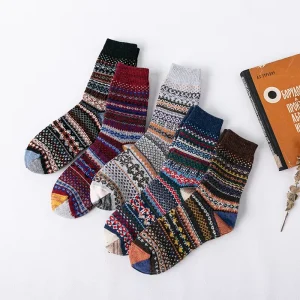 Colorful Ethic Vintage Socks Warm Winter Thick Wool Socks for Men