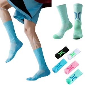 Colorful Men Terry Crew Towel Bottom Compression Sports Socks Custom Logo Basketball Socks