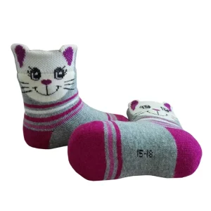Combed Cartoon Cat Pattern Crew Warm Breathable Soft Short Kids Custom Cotton Cushion Socks