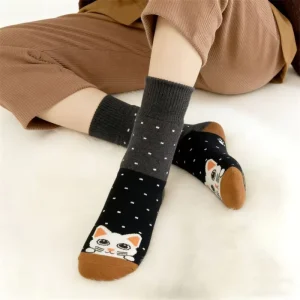 Combed Cotton Thick Terry Socks Women Winter Animal Jacquard Hand sewn Toe Warm Thermal Socks
