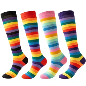 Compports Stripe Rainbow Unisex Knee High Sports Running Nurse Compression Socks