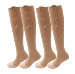 Compressed Sock Outdoor Calf Knee High Open Toe Compression Stockings 15-25mmHg Zipper Socks for Walking Running