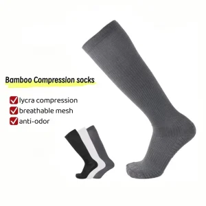 Compression Running Socks Knee High Graduated Anti Bacterial Breathable Bamboo Cuff Bottom Travel Compression Socks