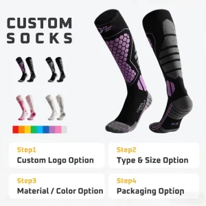 Compression Wool Ski Socks with Arch Support and Seamless Toe for Professional Snowboard Training