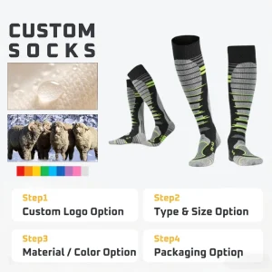 Compression Wool Ski Socks with Arch Support and Seamless Toe for Professional Snowboard Training