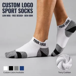 Contrast Toe Heel Custom Logo Ankle Socks Terry Cushion Low Cut Breathable Athletic Running Socks