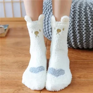 Coral Fleece Warm Winter Fuzzy Home Sleeping Floor Socks for Women