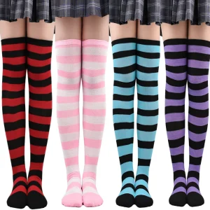 Cosplay Striped Stocking Over the Knee Thigh High Long Socks for Women Knee Highs Socks Cotton
