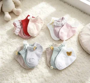Cotton Baby Socks Crew Knitted Breathable 0 3 Years Anti Slip 3 Pairs Daily Wear