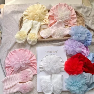 Cotton Baby Socks Set High Quality Baby Hat Socks Two Piece Set 3d Flower Baby Girl Socks