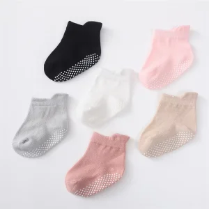 Cotton Baby Solid Color Floor Socks Baby Knitted Walking Non slip Socks 0 3 Months