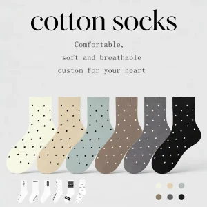Cotton Crew Socks with Cross Pattern Polka Dots Custom Color Logo ODM Sporty Low MOQ Digital Printing for Daily Wear Socks