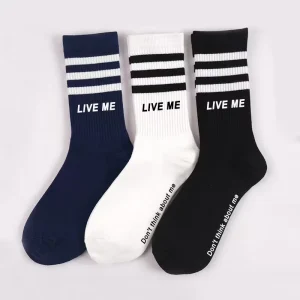 Cotton Crew Soft Cotton Socks Black White Stripe Cotton Men Socks