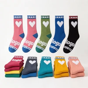 Cotton Heart Design Women’s Casual Socks Anti Bacterial Spring Customizable Logo Multi Color