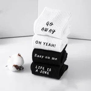 Cotton Men’s Letter Socks White Breathable Custom Terry Socks Casual Sports Men Socks
