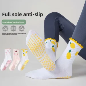 Cotton Pilates Yoga-Specific Socks for Women Mid-Calf Professional Non-Slip Breathable Sports Socks with Silicone Edges for Grip