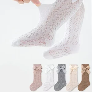 Cotton Socks Baby Bow Long Tube Girls Socks Children Summer Mesh Kids Socks Manufacturer