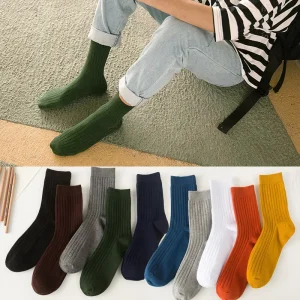 Cotton Socks New Fashion Solid Color Mid-calf Socks Sweat-absorbent Breathable Cotton Men’s Sports Crew Socks