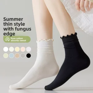 Cotton Spandex Crew Socks Knitted Breathable Sporty Casual Socks Cute Anti Bacterial Sweat Absorbent Summer Socks