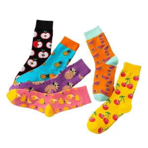 Cotton Women’s Mid Calf Socks Cute Japanese & Korean Style Fruit Cartoon Pattern Trendy Ins Inspired Socks