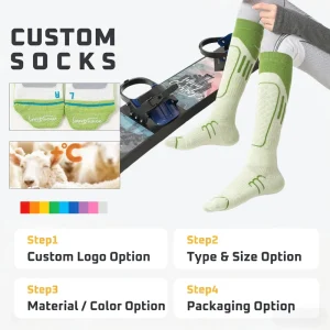 Couple Matching Winter Wool Ski Socks Knitted Terry Cushion Knee High Cuff Body Logo Pattern for Snow Sports