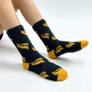 Cozy Black Yellow Camouflage Coral Fleece Socks Winter Home Wear Unisex Warm Thermal Crew Socks