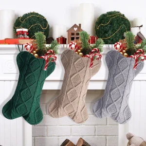 Creative Christmas Knitted Bone Socks Cute Tree Decorations and Gift Bags Stockings for Festive Gifting