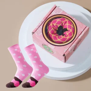 Creative Pink Polka Dot Combed Cotton Breathable Colorful Single Pair Gift Box Novelty Funny Women Donut Socks