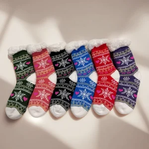 Crew Cartoon Women’s Sherpa Lined Anti Slip Floor Socks Elastic Non marking Cuff
