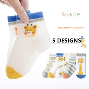 Crew Children’s Socks Spring Thin Color Matching Giraffe Boys’ Socks Mesh Breathable Cartoon Korean Cotton Socks