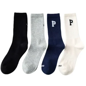 Crew Cotton Sport Socks Men Women’s Knitted for Autumn Season with Logos on Cuff & Bottom