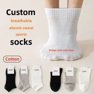 Crew Jacquard Embroidery Women’s Cotton Socks Design Own Logo Men’s Custom Sports Running Basketball Socks