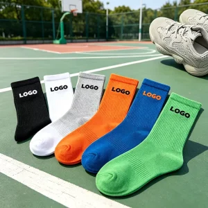 Crew Leg Length Regular Terry Design Human Style Custom Logo Cuff Bottom Autumn Knitted Sports Socks