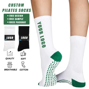 Crew Pilates Socks Custom Embroidery Anti-slip Grip for Yoga Pilates Intensive Workouts OEM Supply Bottom Cuff