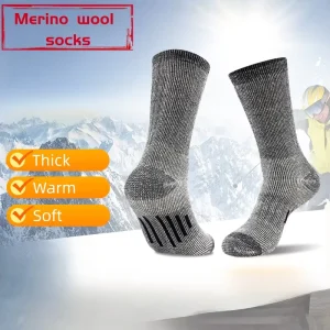 Crew Size Thick Merino Wool Winter Socks with Cuff Logo for Men and Women Warm Thermal Boot Hiking Skiing Socks