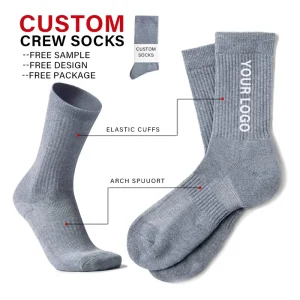 Crew Socks 100% Cotton Breathable Unisex Gym Socks with Custom Logo Design for Spring