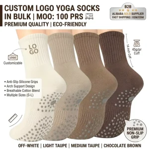 Crew Sports Socks Custom Design Logo Colorful Anti-slip Gym Pilates Cushion for Autumn Exercise