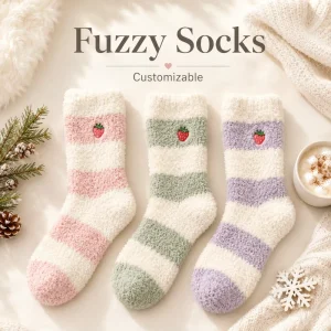 Crew Thick Fleece Breathable Indoor Floor Fuzzy Socks For Women Custom Logo Fuzzy Warm Thermo Winter Season